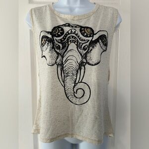 A3 Design Elephant Graphic Cutout Back Tank Top in Oatmeal Speckle Size Small